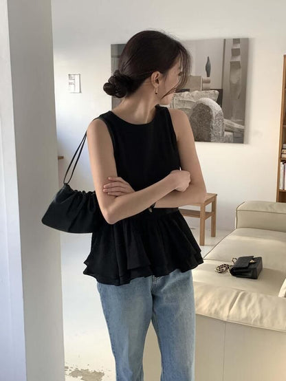 Ruffled Backless Sleeveless Blouse