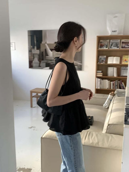 Ruffled Backless Sleeveless Blouse