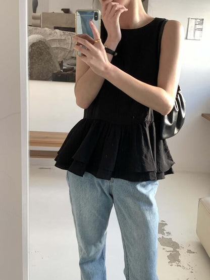 Ruffled Backless Sleeveless Blouse