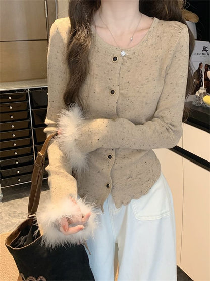 Micro Dot Ribbed Cardigan