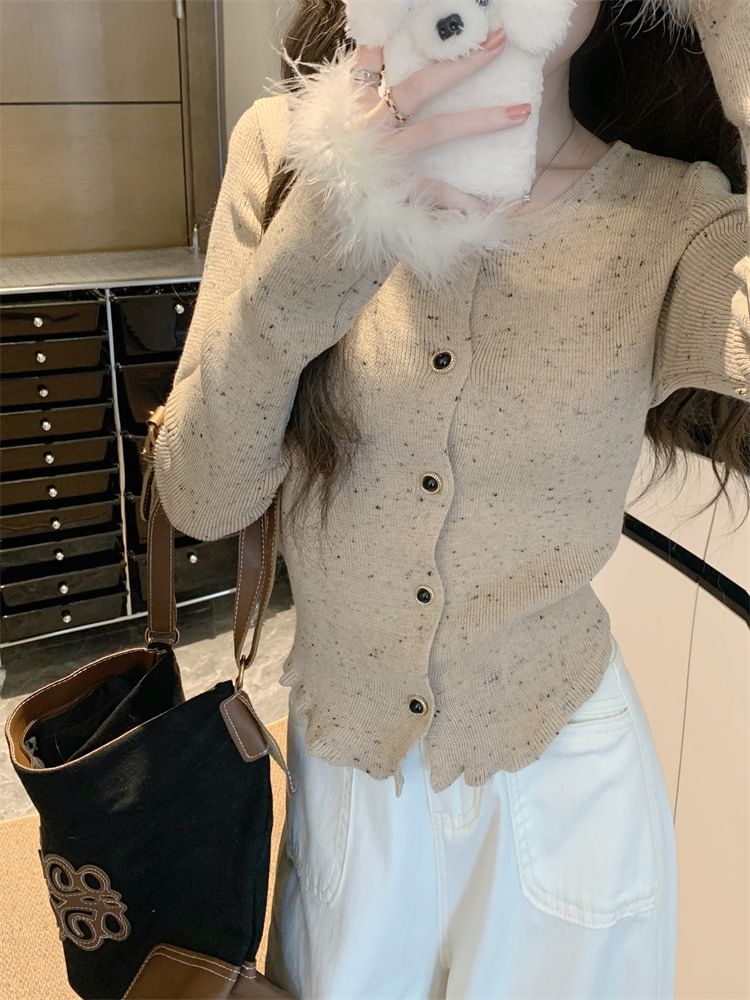 Micro Dot Ribbed Cardigan