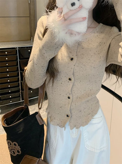 Micro Dot Ribbed Cardigan