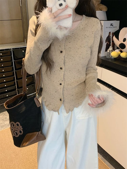 Micro Dot Ribbed Cardigan