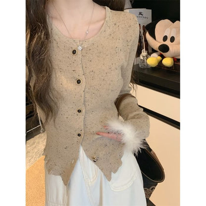 Micro Dot Ribbed Cardigan