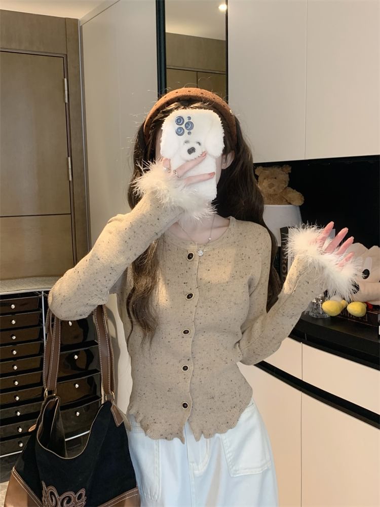 Micro Dot Ribbed Cardigan