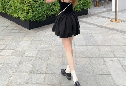 Spaghetti Strap Scoop Neck Plain Mini A-Line Dress