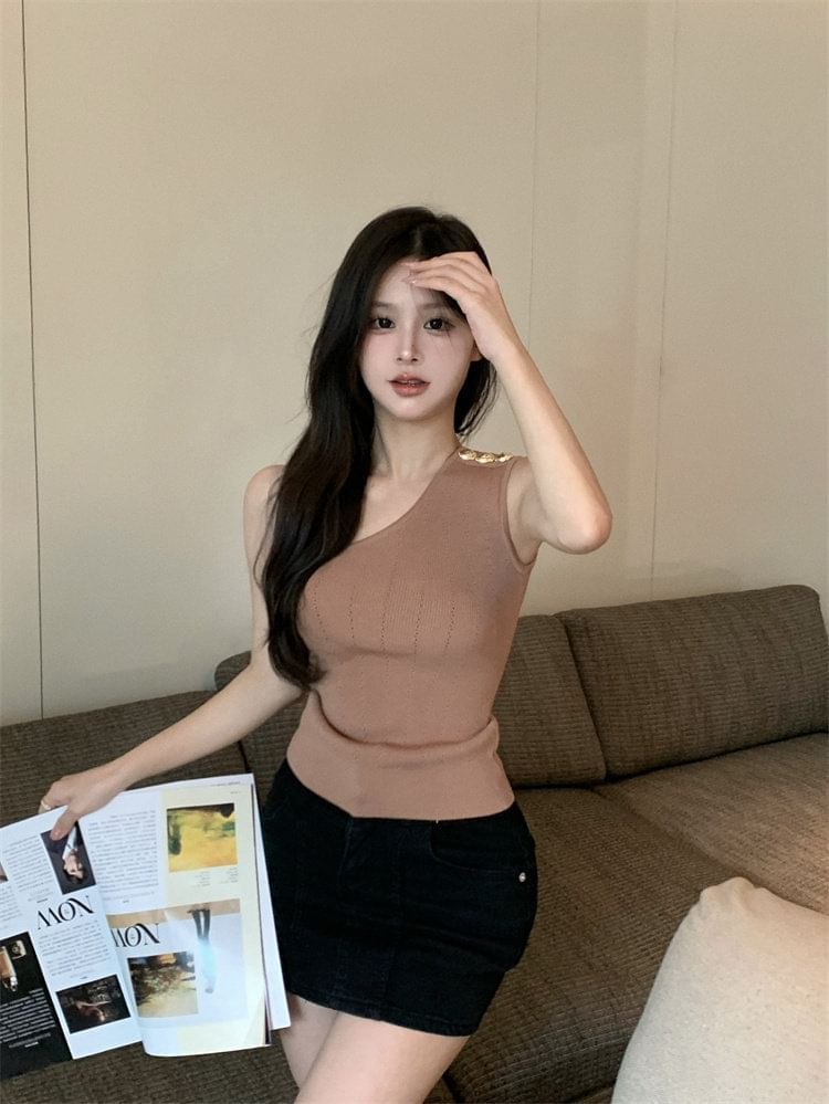 Ribbed One-Shoulder Tank Top