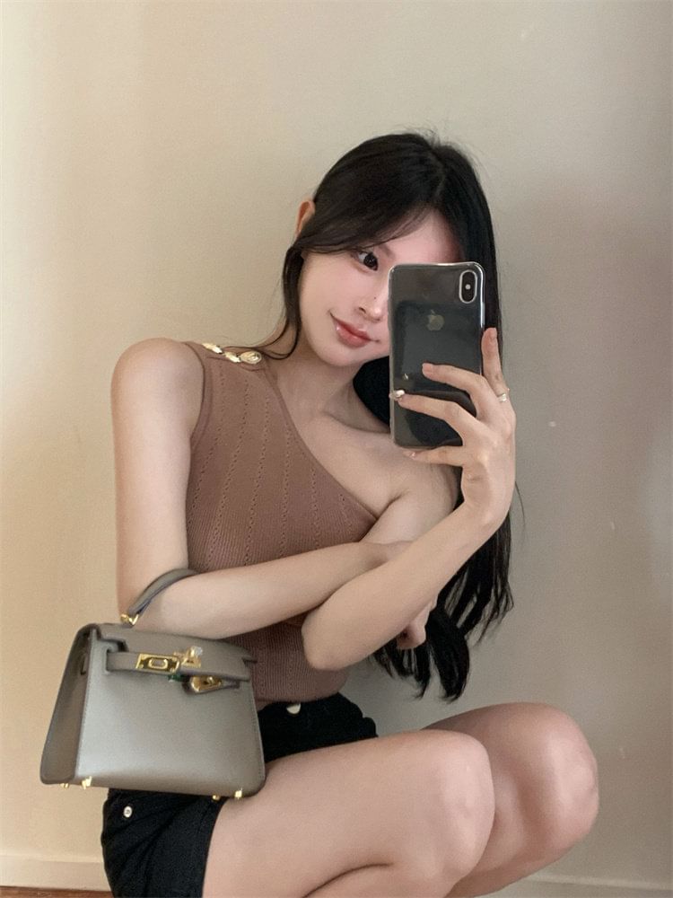 Ribbed One-Shoulder Tank Top