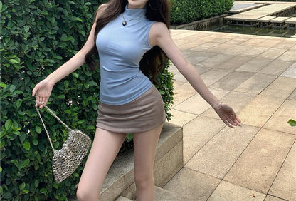 Black Mock Neck Tank Top & Mini Skirt - Altfashion Shop
