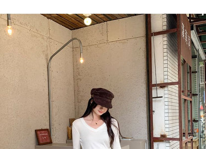 V-Neck Long-Sleeve Tee - Solid Basic
