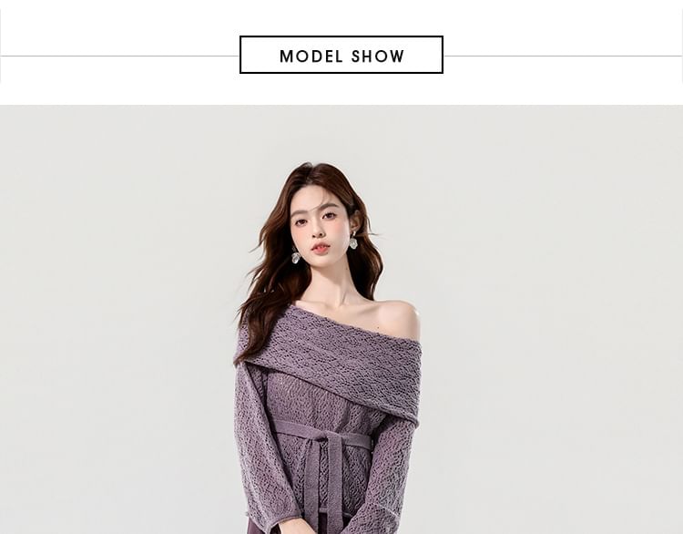 Black Off-Shoulder Knit Top with Tie Waist - Altfashion Shop