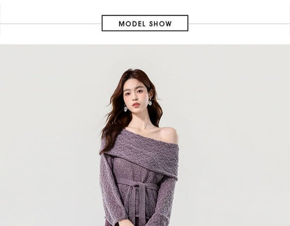 Black Off-Shoulder Knit Top with Tie Waist - Altfashion Shop