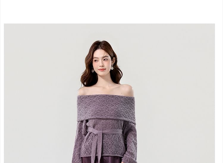Black Off-Shoulder Knit Top with Tie Waist - Altfashion Shop