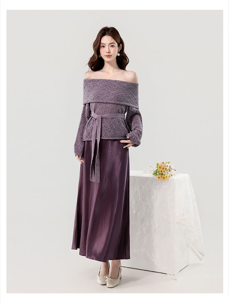 Black Off-Shoulder Knit Top with Tie Waist - Altfashion Shop