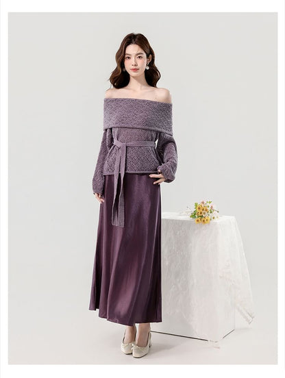 Black Off-Shoulder Knit Top with Tie Waist - Altfashion Shop