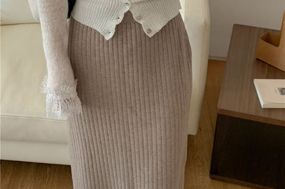 V-Neck Lace Panel Button-Up Sheer Cardigan