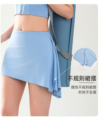Black High Waist Yoga Shorts with Asymmetrical Overlay Skirt - Altfashion Shop