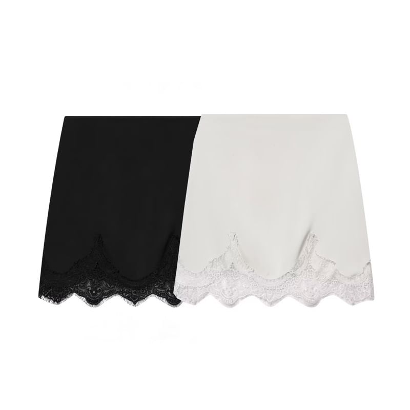 Black Lace Mini A-Line Skirt with High Waist - Altfashion Shop