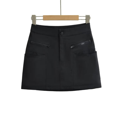 Khaki Mini A-Line Cargo Skirt - Altfashion Shop