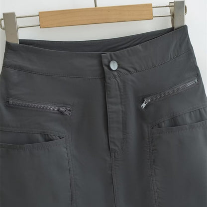 Khaki Mini A-Line Cargo Skirt - Altfashion Shop