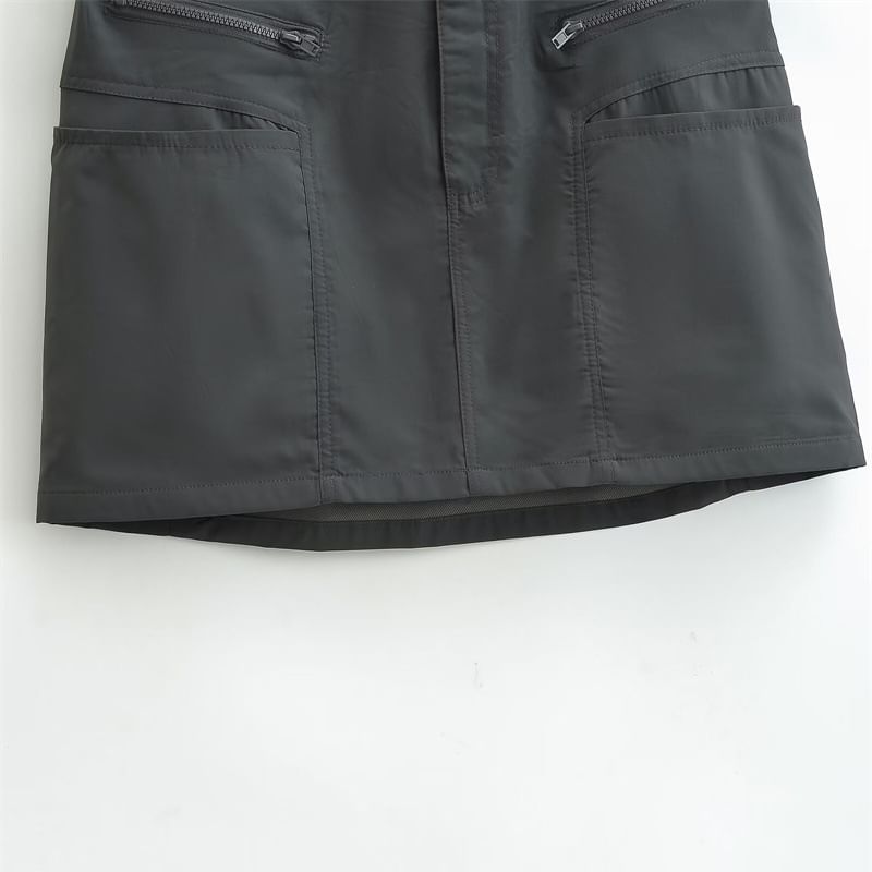 Khaki Mini A-Line Cargo Skirt - Altfashion Shop