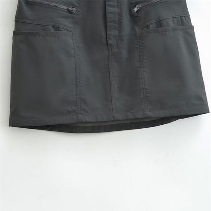 Khaki Mini A-Line Cargo Skirt - Altfashion Shop