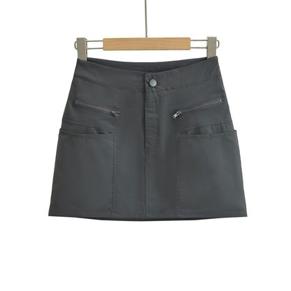 Khaki Mini A-Line Cargo Skirt - Altfashion Shop