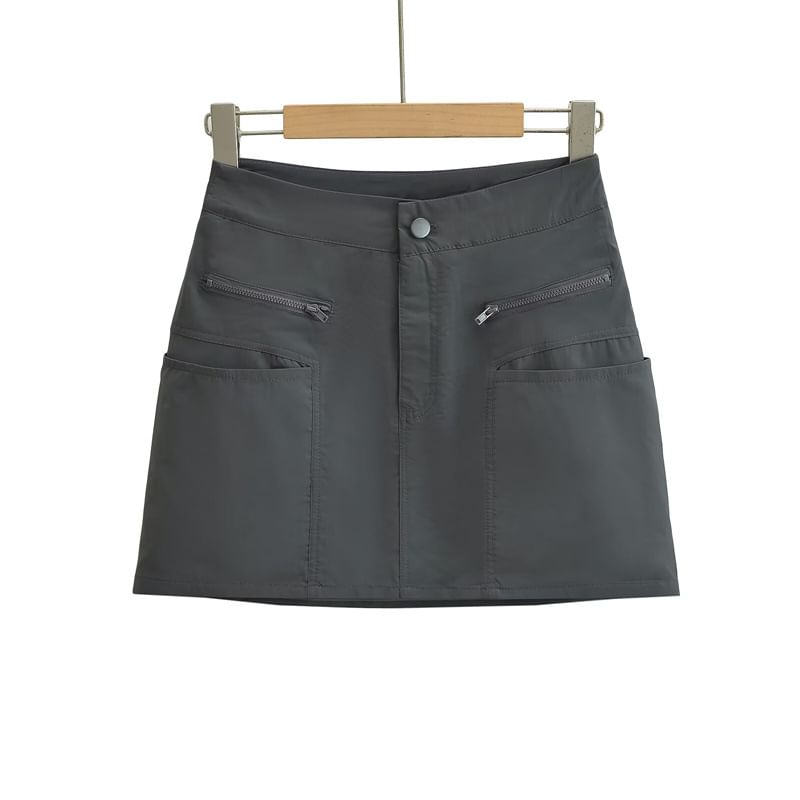 Khaki Mini A-Line Cargo Skirt - Altfashion Shop