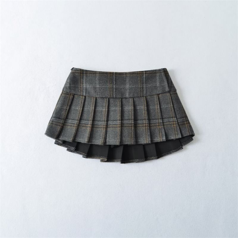 Black Plaid Mini A-Line Skirt High Waist - Altfashion Shop