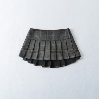 Black Plaid Mini A-Line Skirt High Waist - Altfashion Shop