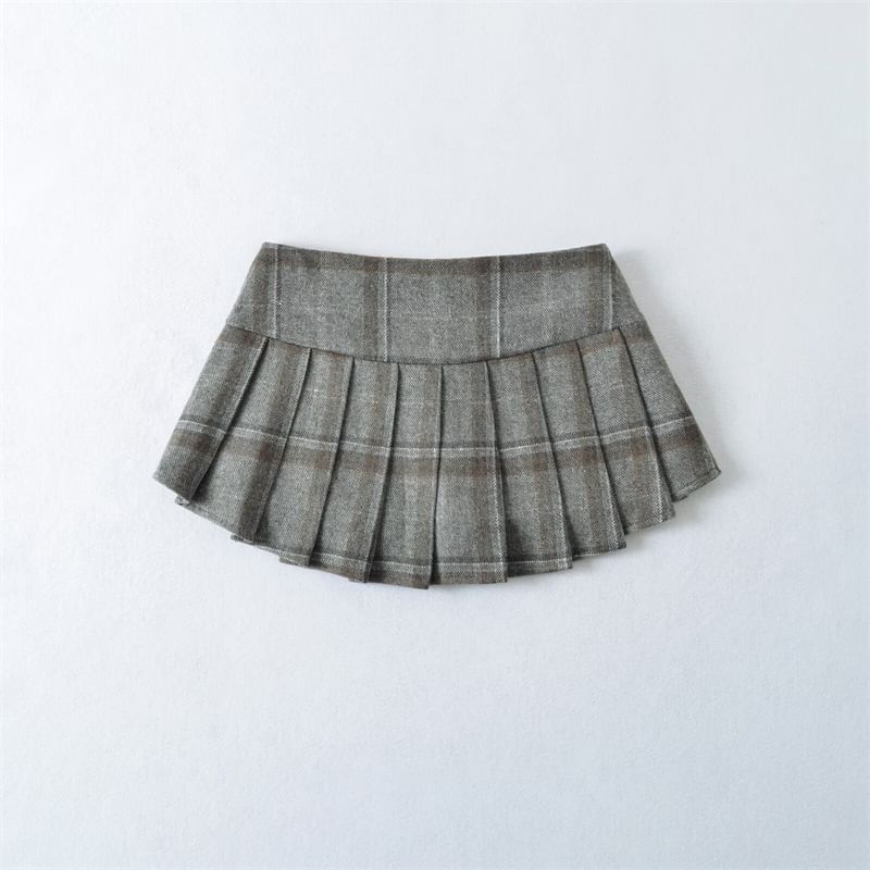 Black Plaid Mini A-Line Skirt High Waist - Altfashion Shop