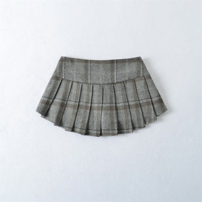 Black Plaid Mini A-Line Skirt High Waist - Altfashion Shop