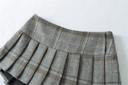 Black Plaid Mini A-Line Skirt High Waist - Altfashion Shop