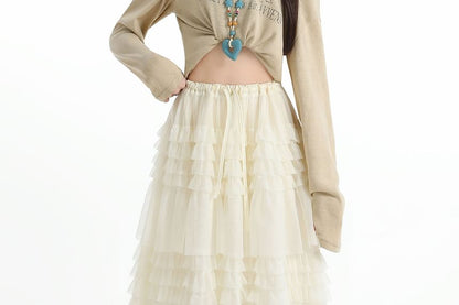 Black Mesh A-Line Skirt with Drawstring Waist - Altfashion Shop