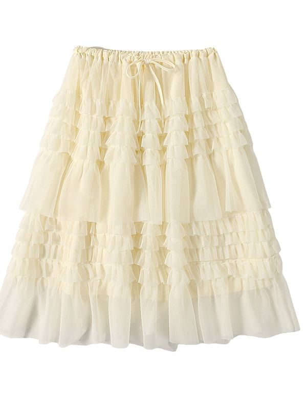 Black Mesh A-Line Skirt with Drawstring Waist - Altfashion Shop