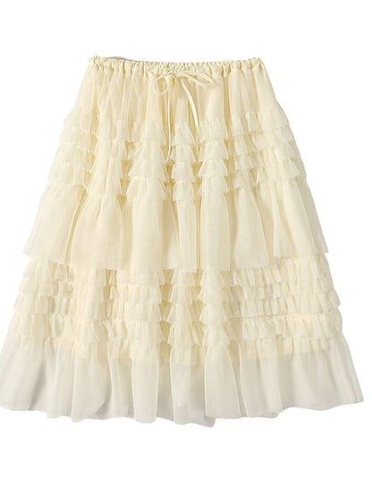 Black Mesh A-Line Skirt with Drawstring Waist - Altfashion Shop