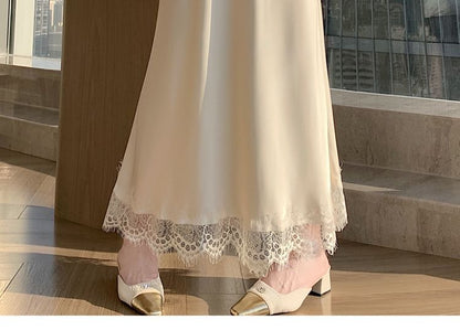 Black Lace Maxi Mermaid Skirt with High-Waist Panel - Altfashion Shop