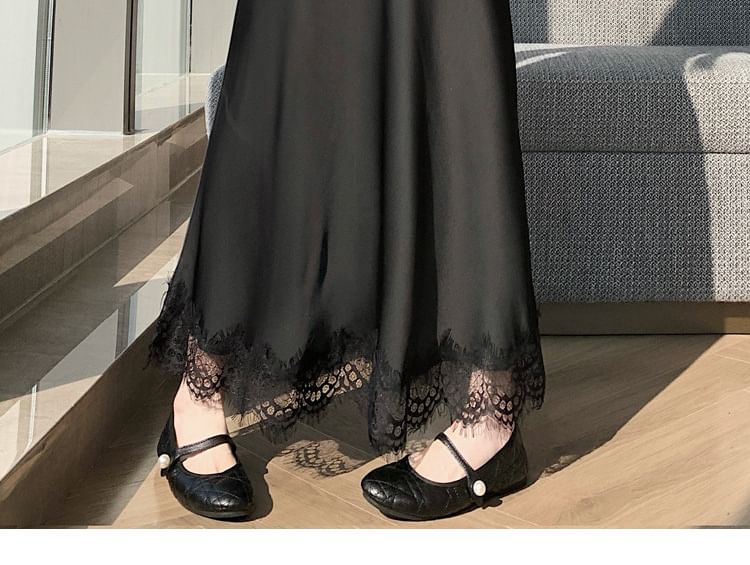Black Lace Maxi Mermaid Skirt with High-Waist Panel - Altfashion Shop
