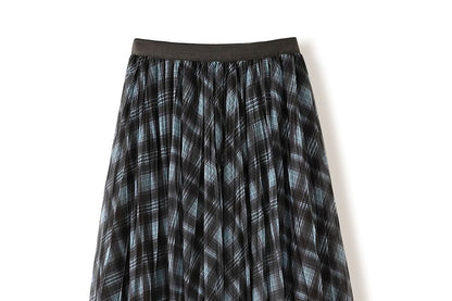 Black Checkered High-Waist Flared Maxi Skirt - Altfashion Shop