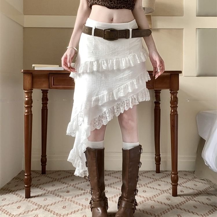 Black Asymmetrical Ruffle Pencil Skirt - Altfashion Shop