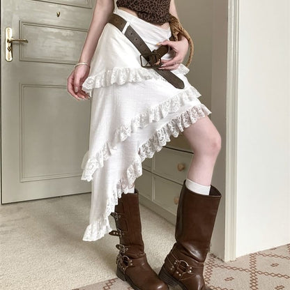 Black Asymmetrical Ruffle Pencil Skirt - Altfashion Shop
