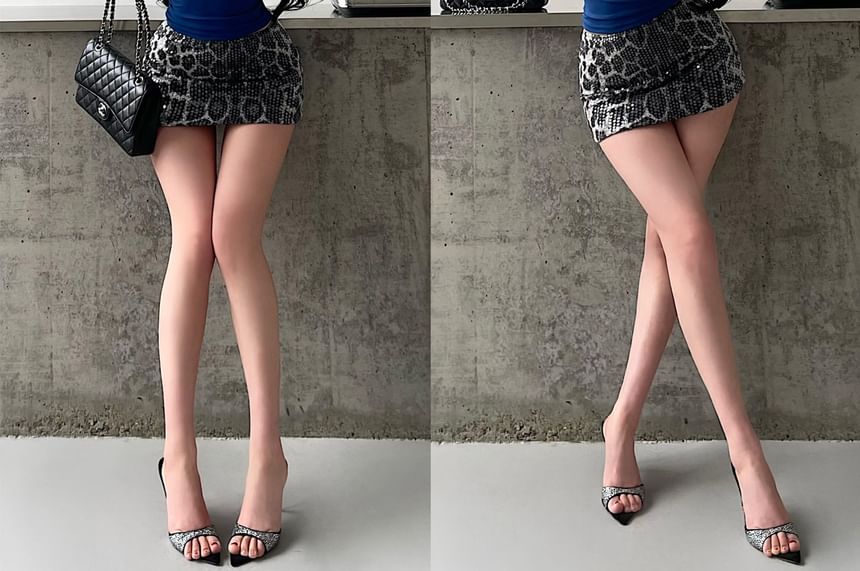 Leopard Sequin Mini Pencil Skirt - Altfashion Shop