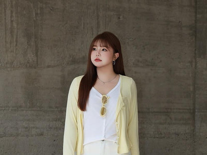 Scoop Neck Mock Two Piece Cardigan