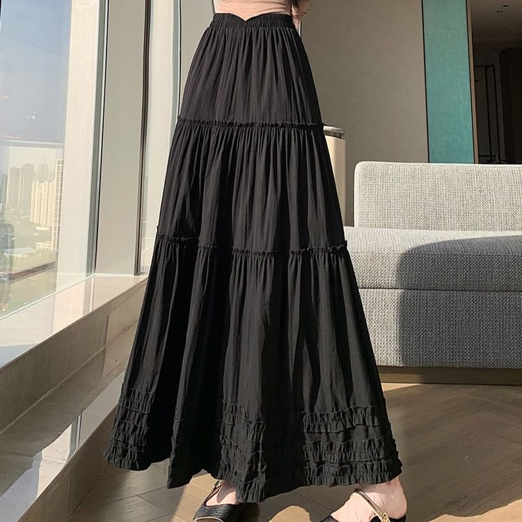 Black Maxi A-Line Skirt - High Waist Elegant