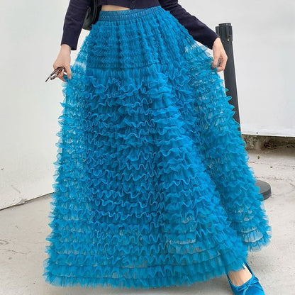 Black Lace Maxi A-Line Skirt - High Waist