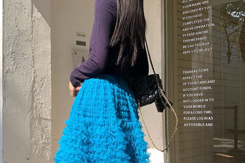 Black Lace Maxi A-Line Skirt - High Waist