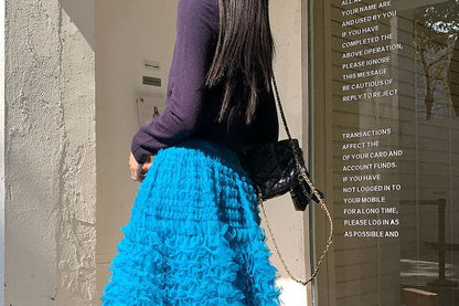Black Lace Maxi A-Line Skirt - High Waist
