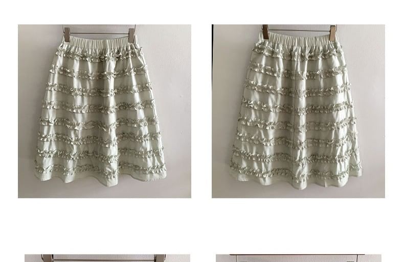Black Elastic Waist A-Line Midi Skirt with Frill Trim