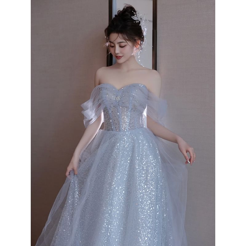 Off-Shoulder Sequin A-Line Evening Gown