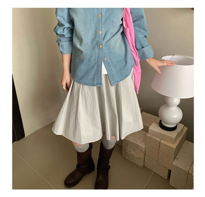 Black A-Line Skirt with Pleated Waist - Altfashion Shop